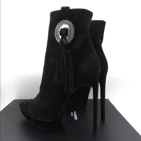 Saint Laurent Janis 105 Western Buckle Concho Ankle Boots Booties 39 - Picture 2 of 14